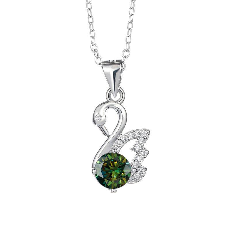 925 Sterling Silver Jewelry Women's Pendant Necklace 1 Carat Moissanite Created Diamond Fashion Swan Clavicle Chain