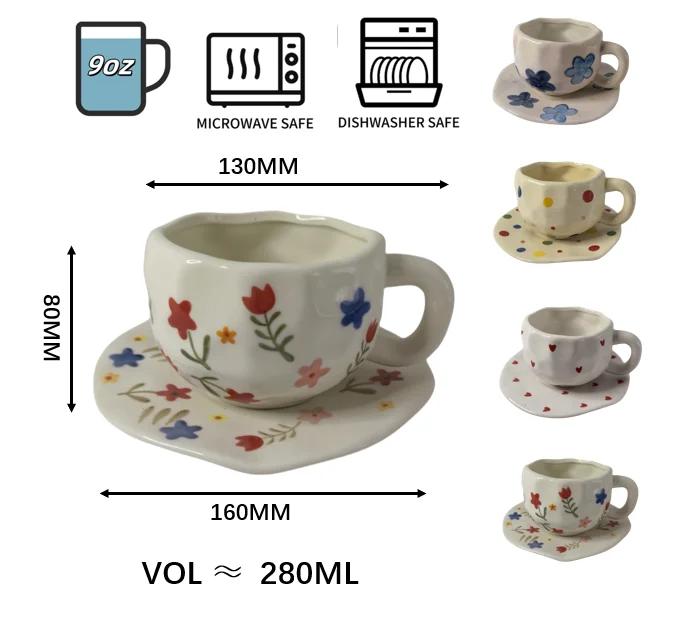 Hot Sale Manufacturer Hand-Painted Ceramic Cup Ceramic Coffee Cup Set Irregular Cup with Plate