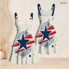 Women Plus Size Off Shoulder Sleeveless Strappy Star Stripe Printed Flared Dress