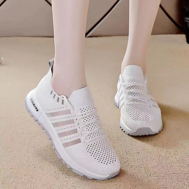 Women's Flyknit Breathable Running Shoes with Front Strap, Women's Casual Single Shoes