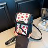 Light Blue Cherry Print Mini Crossbody Bag Cute PU Leather Phone Bag With Cherry Charm Daily Shopping Fashion Purse