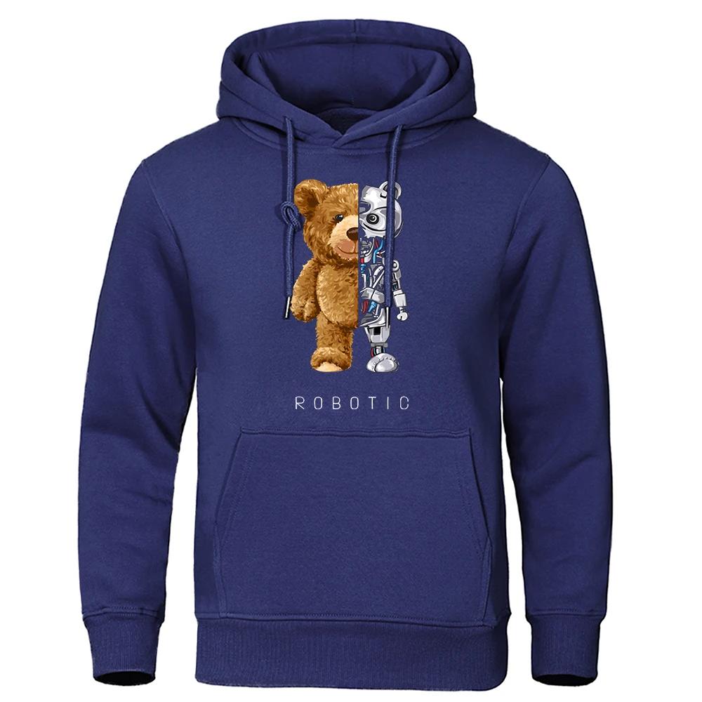 Nové Funny Teddy Bear Robot Mikina Robotický Medvídek Oblečení Ležérní Pánské s kapucí Módní Mikiny Fleece Oversized Volné Streetwear