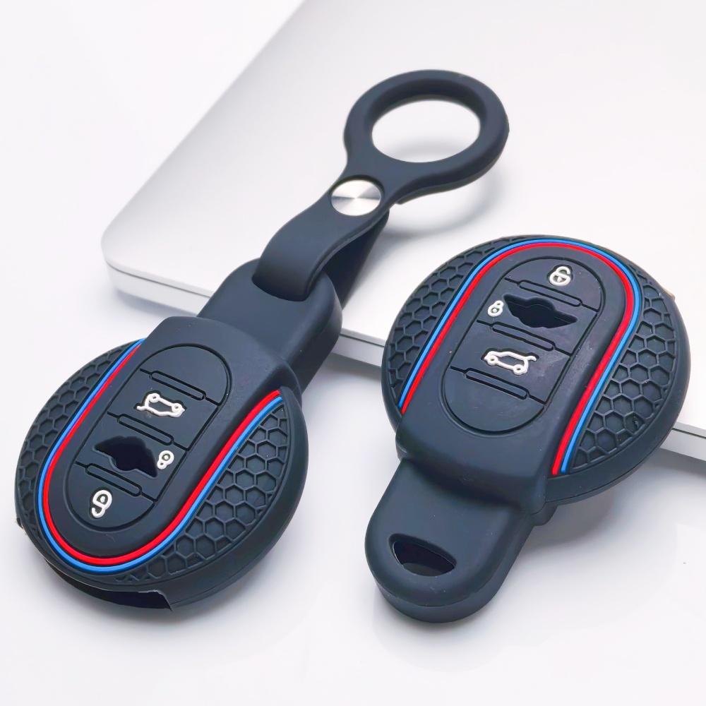 Silicone Car Key Fob Cover Case with Keychain for BMW Mini Cooper F54 F55 F56 F57 F60 3, Fits BMW Cooper F54 F55 F56 F57 F60 Sport Stripe Soft Skin