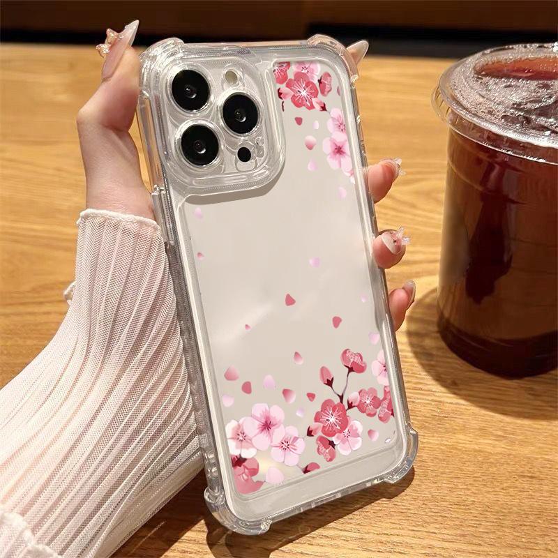 

Мягкий силиконовый прозрачный чехол с цветочным принтом и бантом для iPhone 16E 16 15 Pro Max 14 Pro 13 12 11, прозрачный тонкий противоударный защитный чехол для телефона с линзами iPhone 11