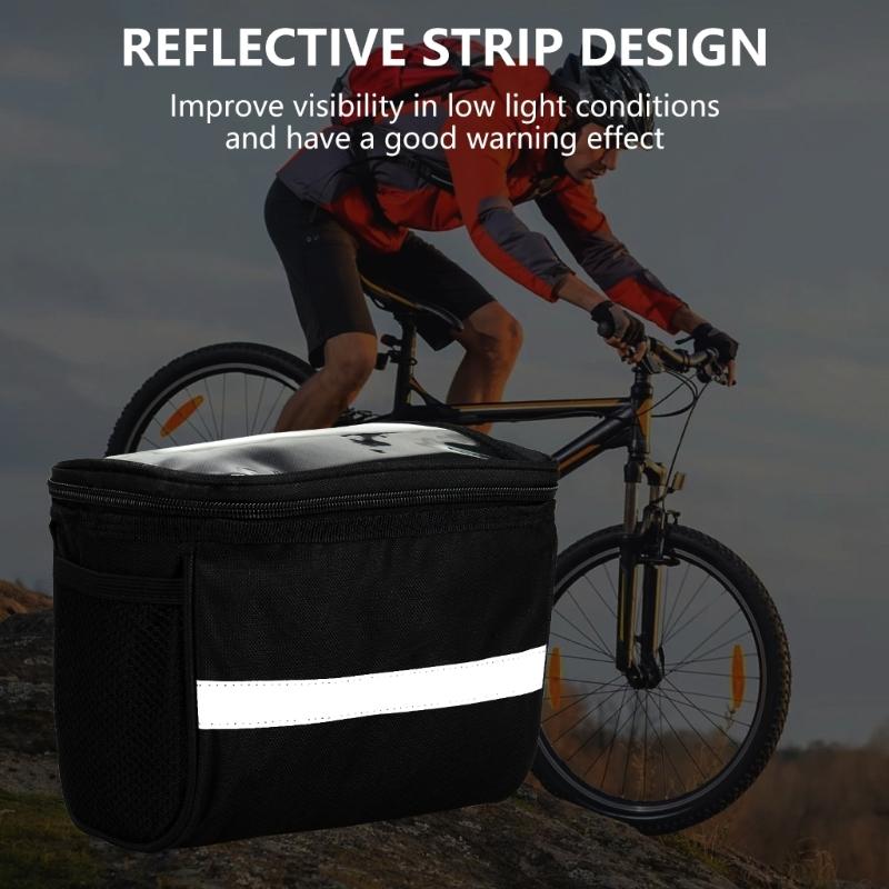 Bicycles Handlebar Bag Bike Panniers Coolers Bag with Reflective Strips Front Handlebar Storage Pouches Cycling Accessory