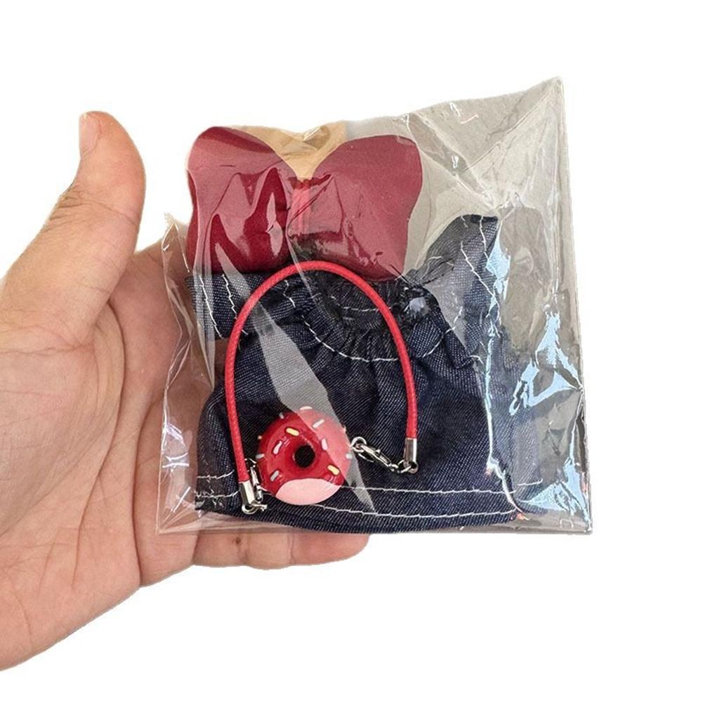 For 17cm Labubu Pendant for Children Dress Sweater Overalls T-shirt Sweater Hat Set Cartoon Messenger Bag