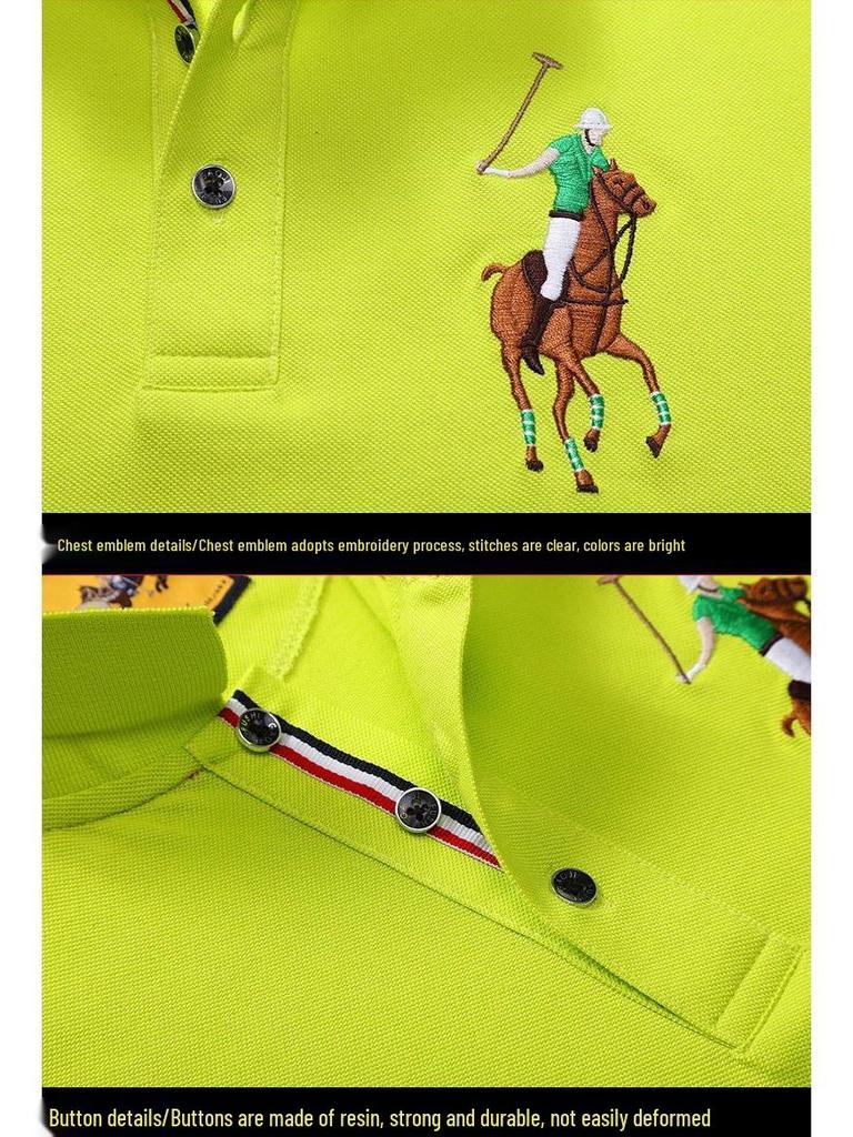 Authentisches Paul Herren Kurzarm-Polo mit Pferdelogo, gesticktem Kragen, Übergröße lockere Passform