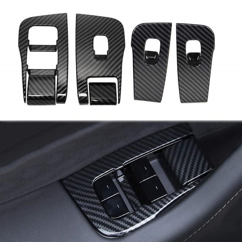 6x Car Decorative Cover Carbon Fiber Texture Door Window Switch Lift Button Frame Decorative Frame For Tesla Model 3 Y 2017-