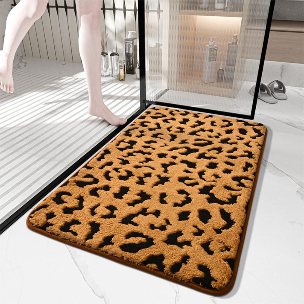 Leopard Print Sponge Bathroom Cashmere Thickening Mat Bath Non-slip Carpets In Wash Basin Bathtub Floor Rug Shower Room Doormat Memory Foam 3D Pad