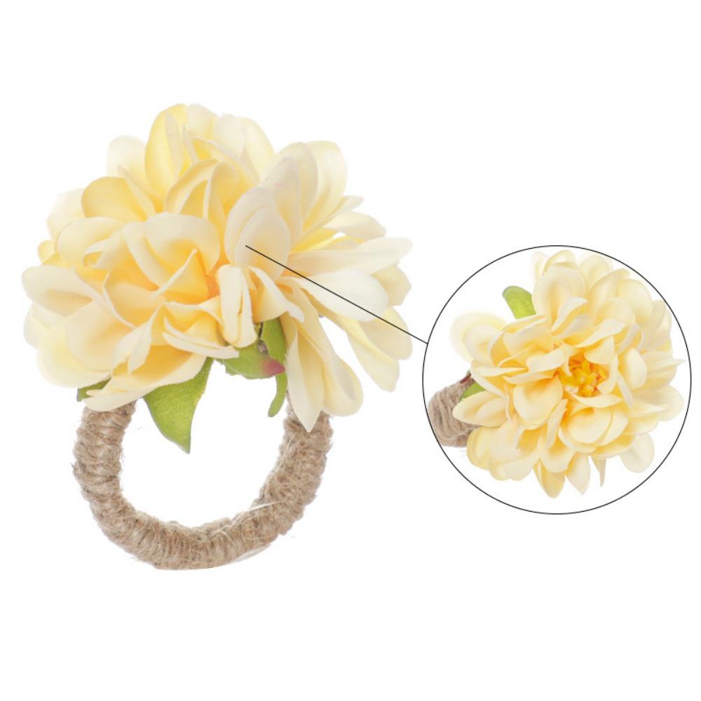 

4pcs with Rope Napkin Rings Artificial Flower Chrysanthemum Rings Festival Wedding Thanksgiving бежевый