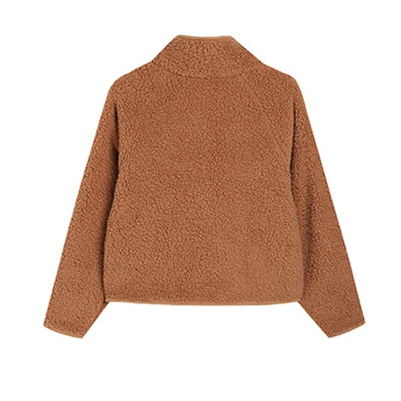 Cárdigan con cremallera, abrigo de manga larga, Top de Color liso con retazos de felpa para mujer