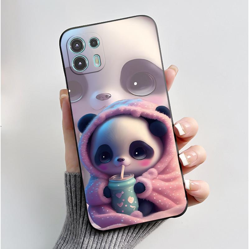 For Motorola Edge 20 Lite Case XT2139-1 Pretty Girl Cute Heart Rabbit Black TPU Silicone Back Cover For Moto Edge 20 Fusion Case