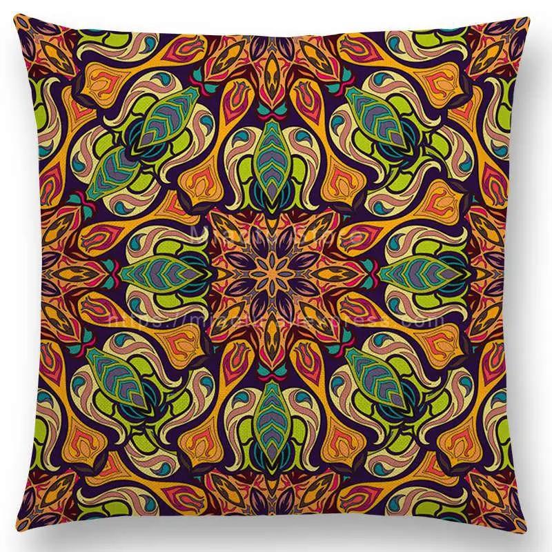 Boho Colorful Flowers Abstract Ethnic Floral Pillow Case Mandalas Pattern Design Vintage Patchwork Retro Cushion Cover