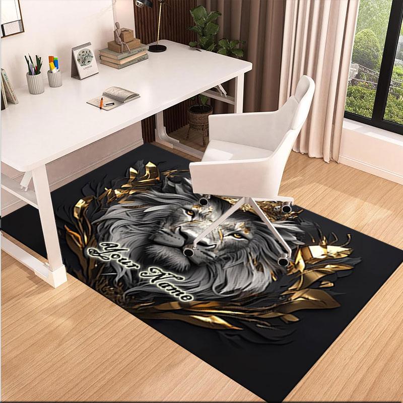 1PC Custom Name Lion Majesty Golden Crown Theme Floor Mat Ideal for Living Room, Game Rooms, Office, Bedroom,Floor Mat Playful Design