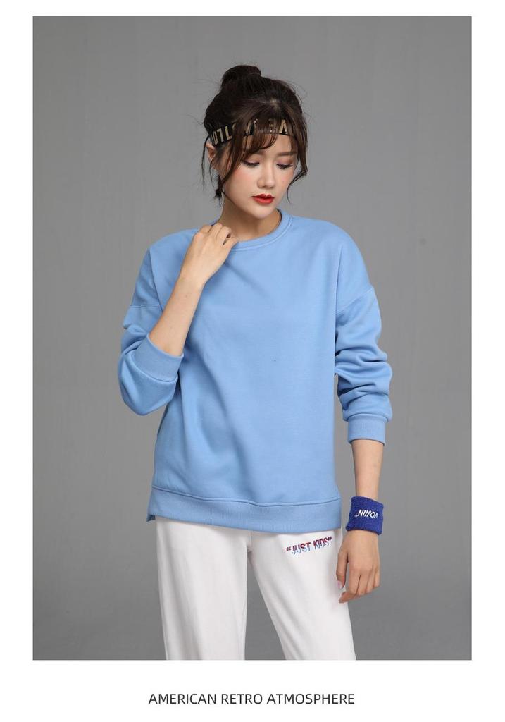 Women's 280g Thin Style Round Neck Pullover Sweatshirt - Solid Color, In Stock
