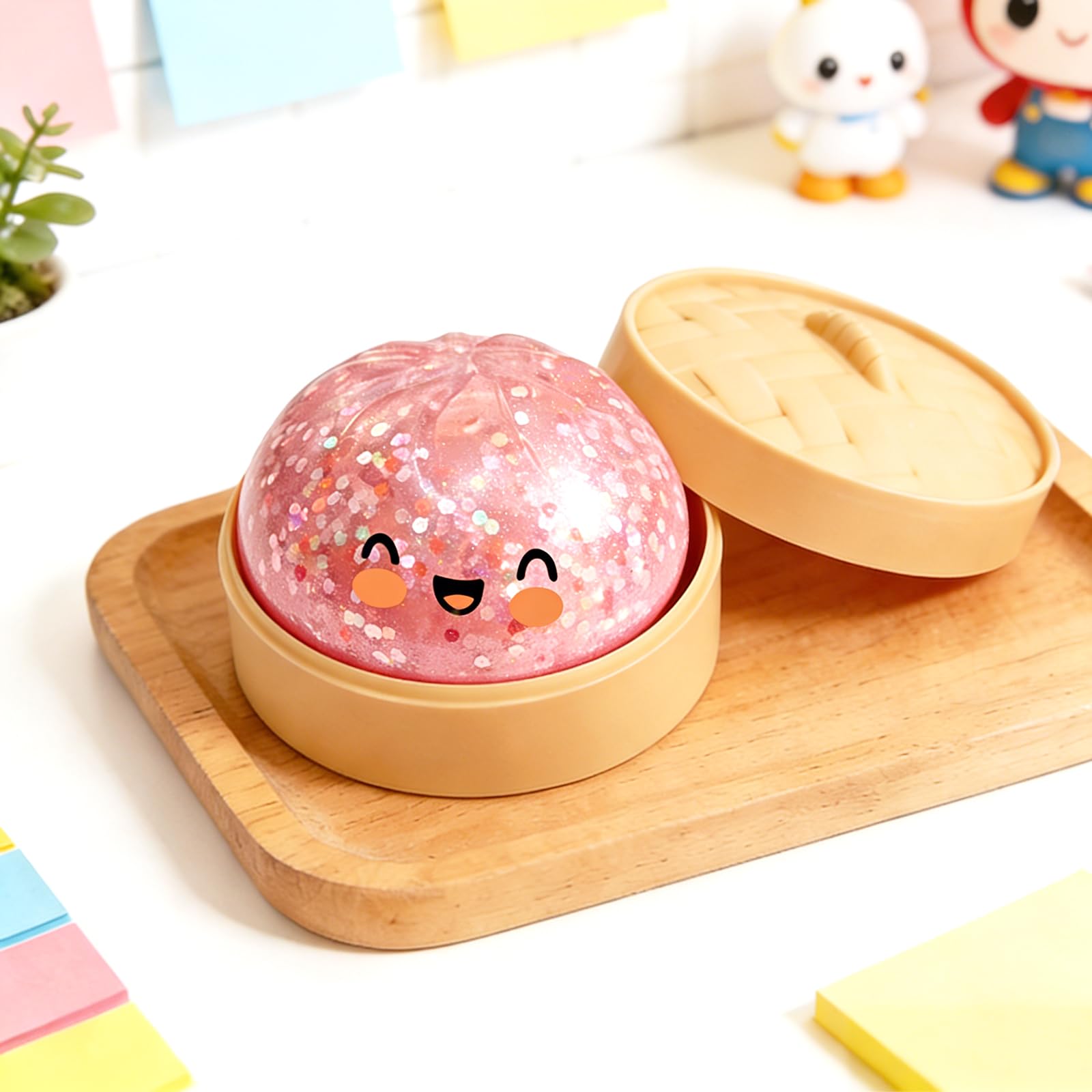 Сенсорная игрушка-антистресс в форме парового пельменя Squishiess Dumplings Шарики-антистресс Сенсорная игрушка-фиджет Быстроотскакивающая игрушка для снятия стресса розовый