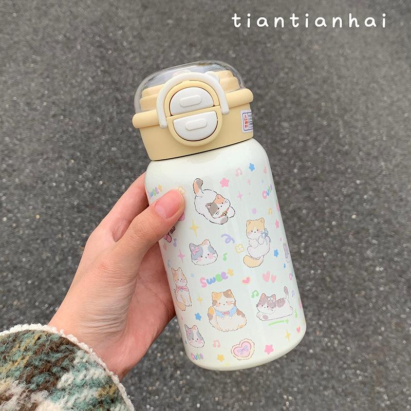 Large-capacity Thermos Cup for Girls' Winter New High-value Student Campus Portable Straw Double-drinking Cup