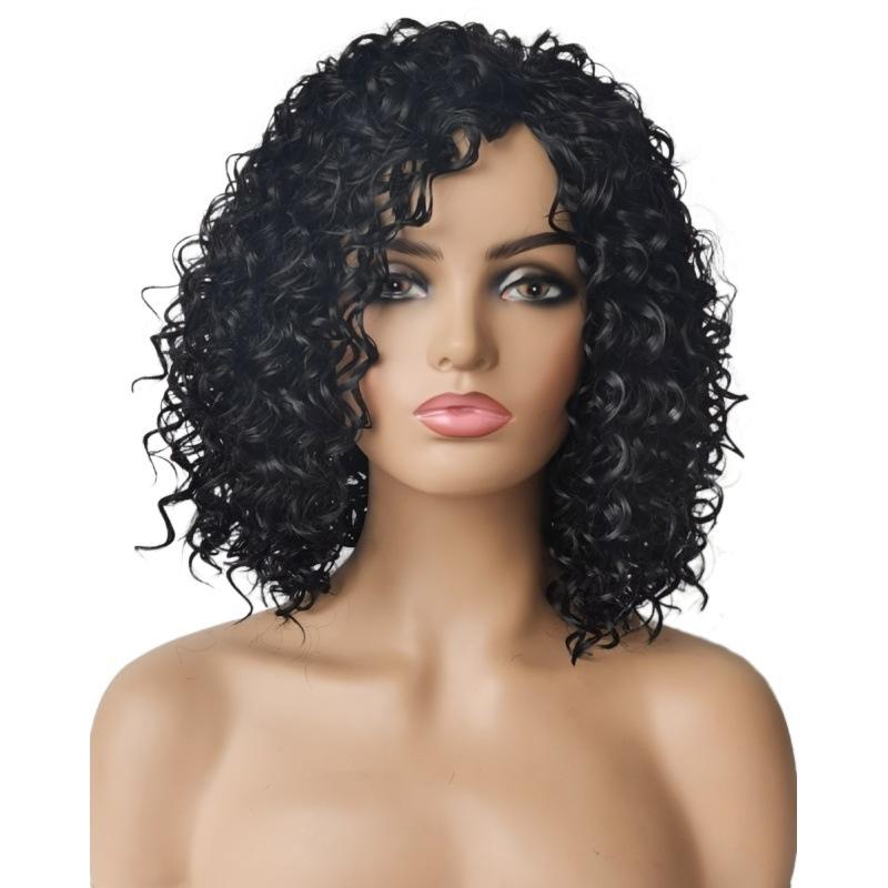 

Синтетические короткие парики для женщин Черный афро кудрявый парик Натуральные пушистые волосы Ежедневный женский парик Косплей вечеринка Термостойкий