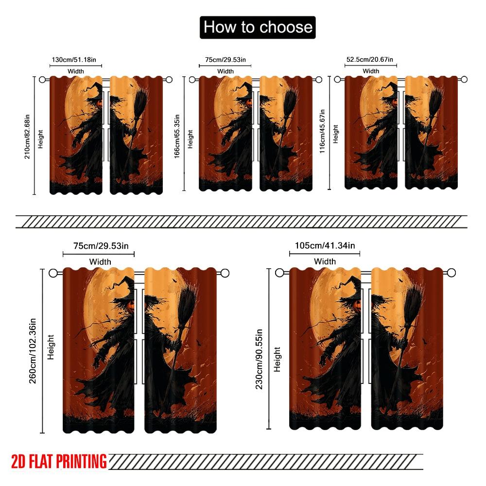 2pcs,2D Plane Printing Pattern Curtains Witches_ Jack-O-Lanterns & Bats Versatile Polyester (without Rod) Art Deco Festive for