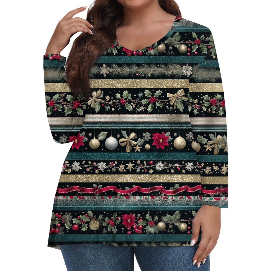 Women's Fashionable Casual Long Sleeved Plus Size  Print Top Plus Size Floral Print Top