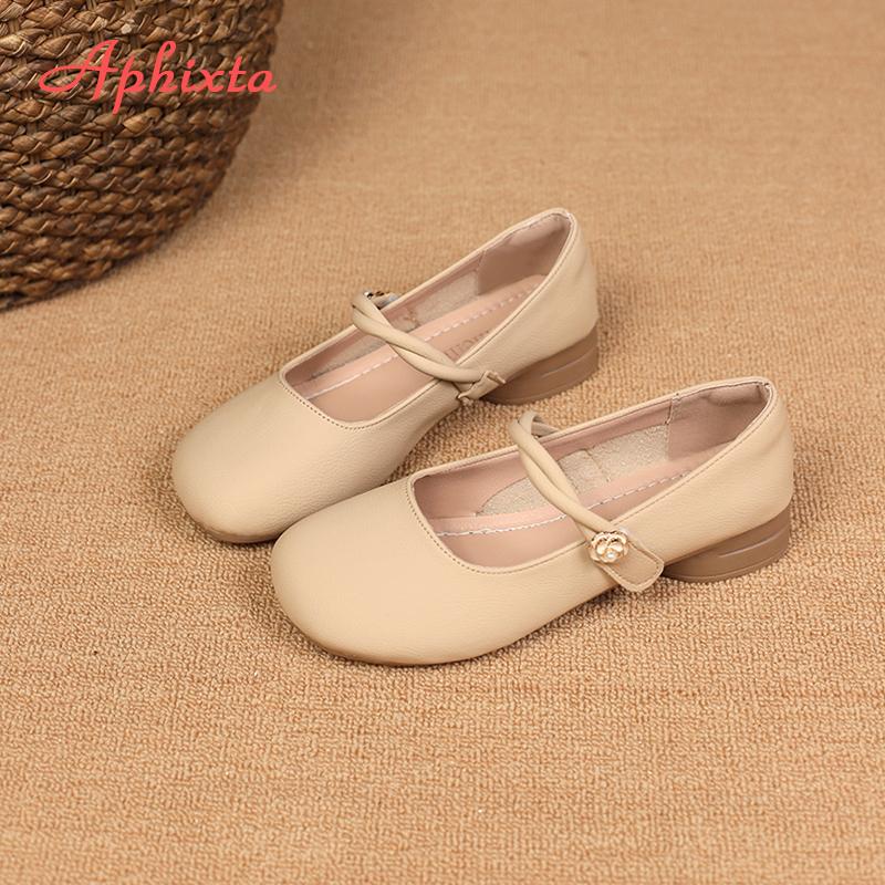 Fashion Aphixta Elegant Soft Sole Women Flats Shoes Flower Dec Shallow HooK Loop Loafers Woman Khaki Spring Shoes Round Toe Ladies Shoes