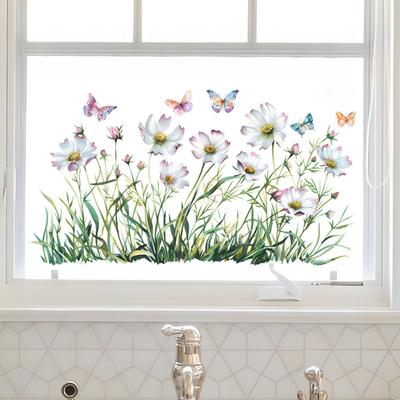 Spring Flowers Window Clings Garden Wildflower Butterflies Glass Sticker Reusable Static Decals