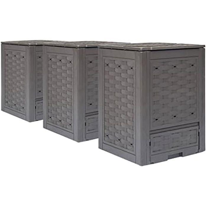 Composteur de Jardin - vidaXL - Pack de 3 - 300L - Résistant aux UV - Couvercle Fendu