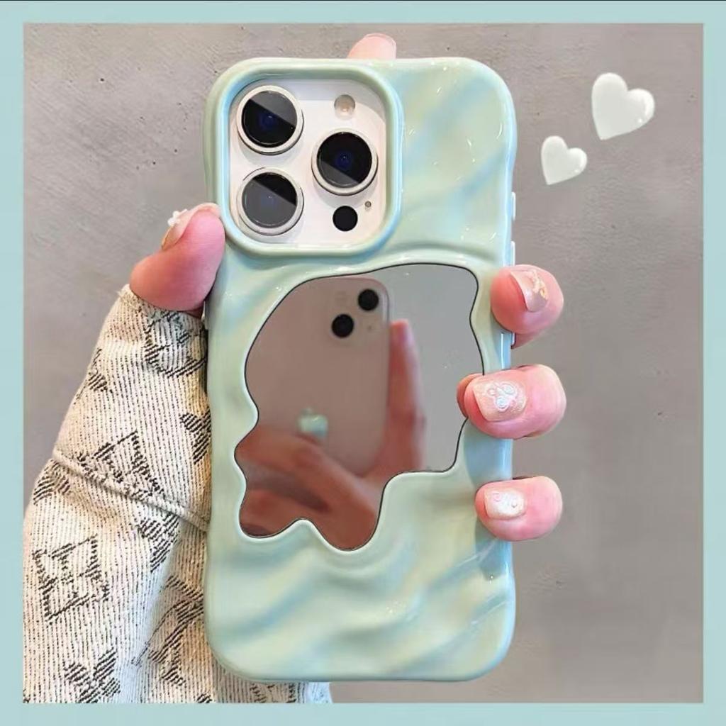 Geriffelte Spiegel-Handyhülle Kompatibel mit Apple 16/15 iPhone 13 MAX Huawei Make-up-Spiegel Schutzhülle