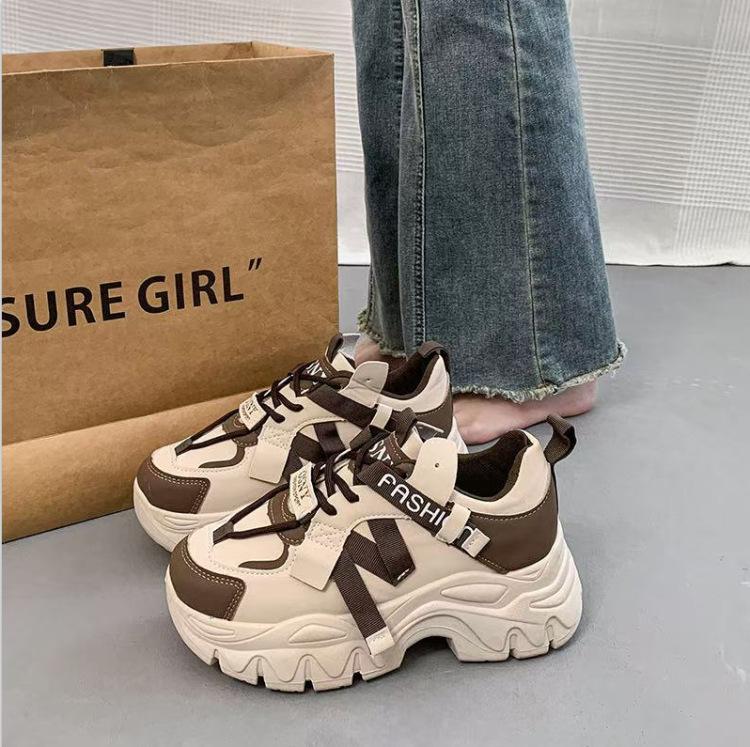 

thick-soled color matching dad shoes for women 2025 autumn new small running shoes for students to increase their height college style sports shoes 40 хаки