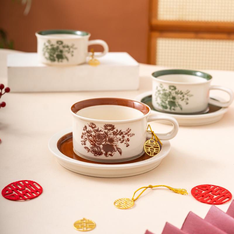 Retro Ceramic Coffee Cup & Saucer Set - Elegant Light Luxury for Afternoon Tea or Gift