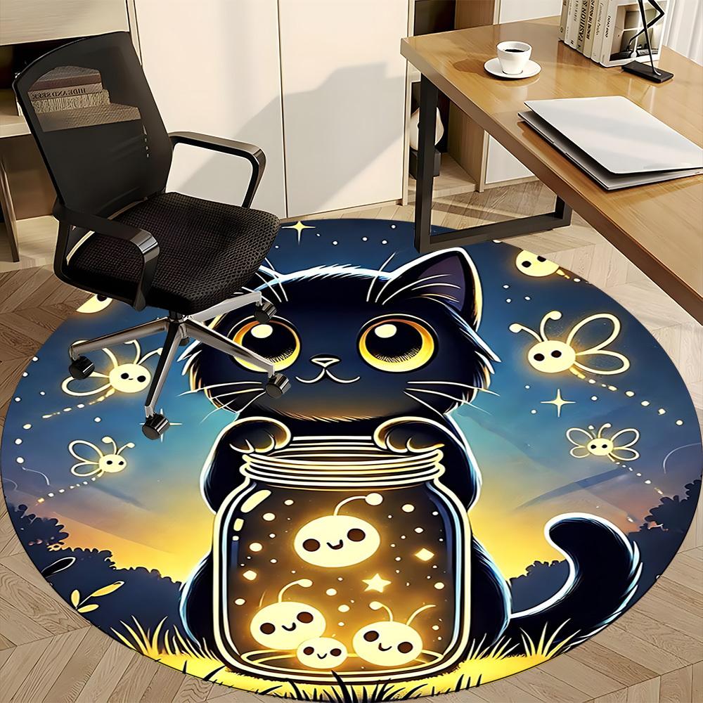 1 Stück Nachtkatze Büro Runder Teppich, Unter Bürostühlen Schlafzimmer Wohnzimmer Heimdekoration, Raumdeko
