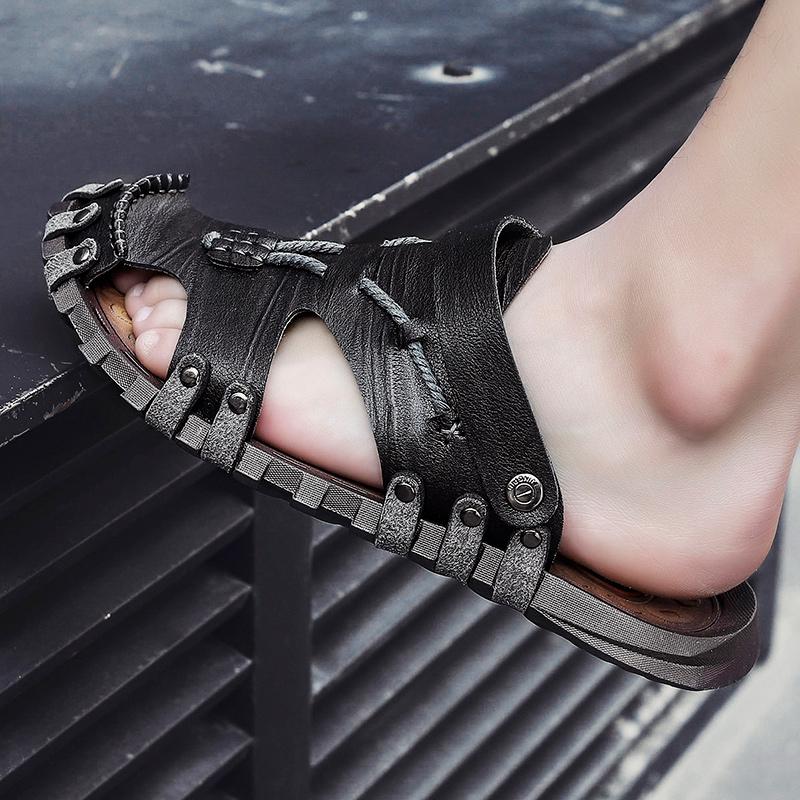 Big Size 46 Luxury Men Leather Slippers Sandals Comfortable Breathable Casual Shoes Men Fashion Sneakers Leisure Men Slippers Slides Footwear Male