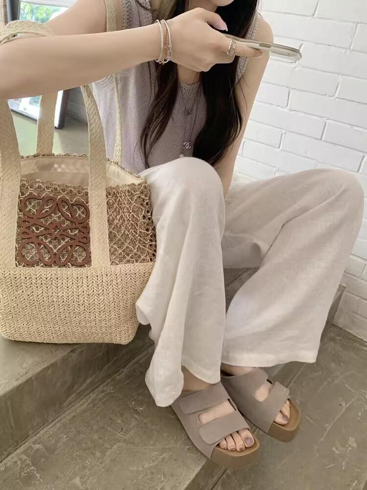 2025 New Summer Retro Leather Platform Slippers Women's Casual Soft Bottom Drag One-word Casual Non-slip Versatile