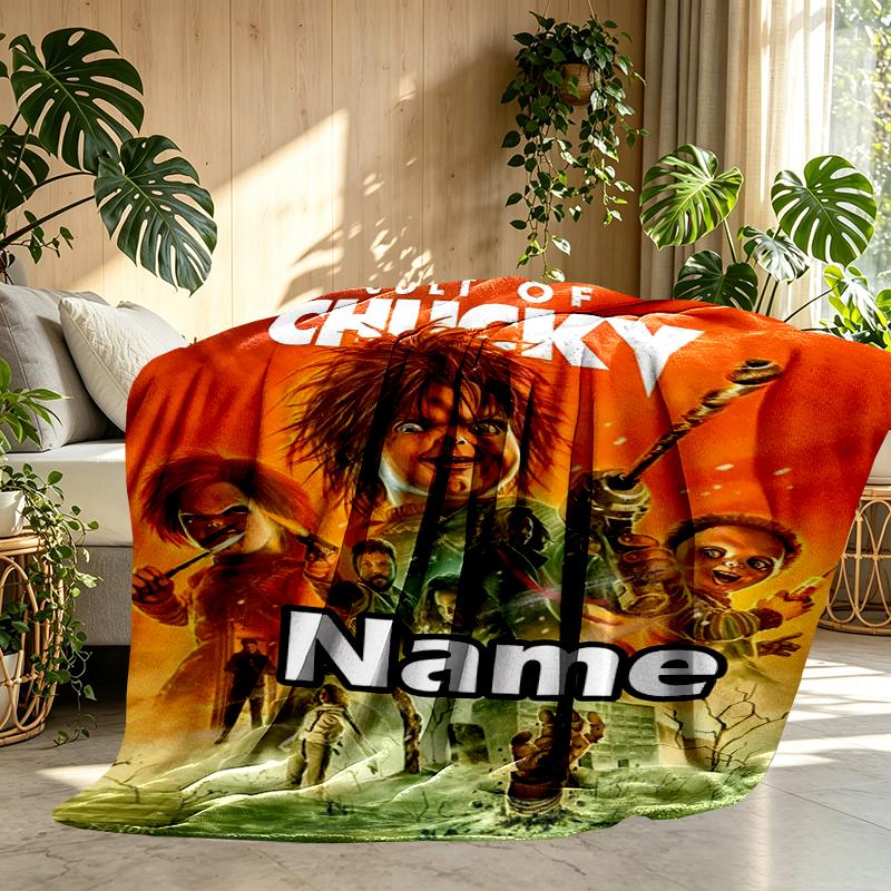 Custom Name Personalized Bride of Chucky Print Blanket, Home Decor, Bedroom, Sofa, Camping, Couch, Gifts for Birthday Christmas