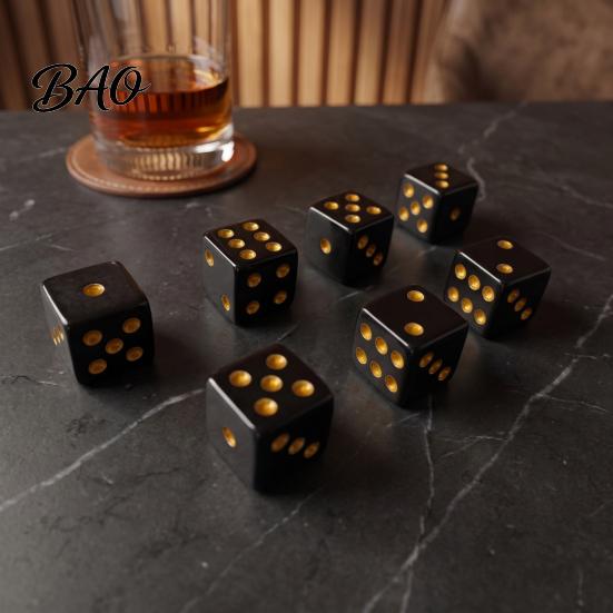 Black Gaming Dice 5/10/15Pcs 16mm with Golden Dots, 6-Sided Acrylic Board Game Set, Classic Tabletop Accessories Crack Resistant