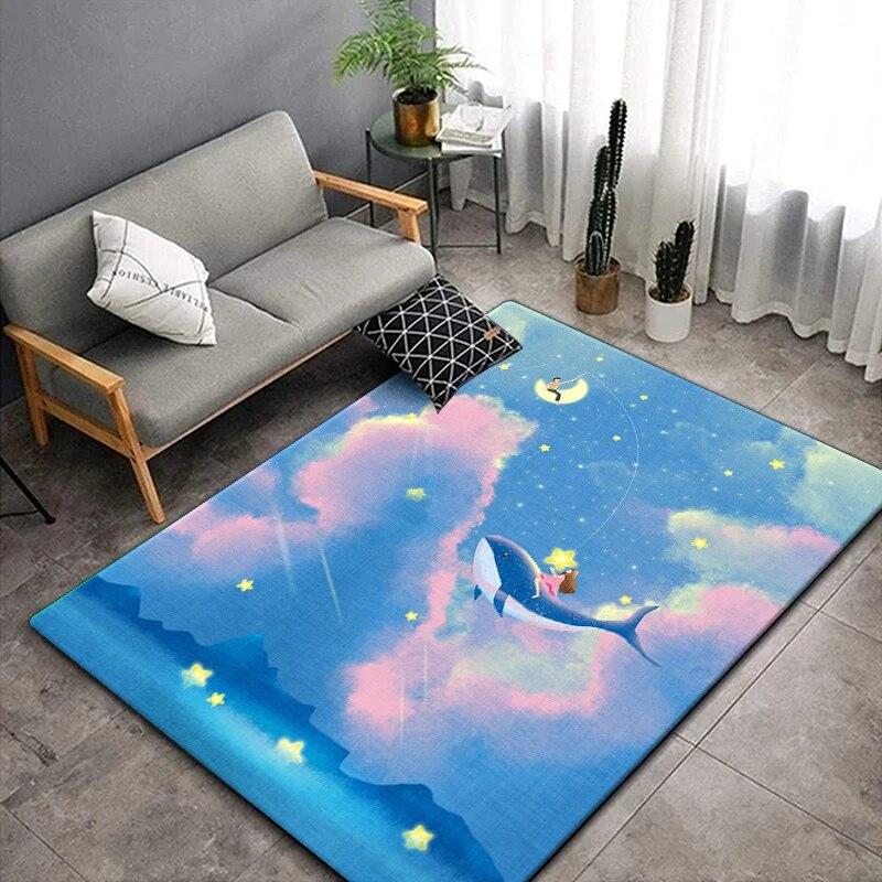 Teppiche mit Walen und Mädchen für Wohnzimmer, Yogamatte, Küchenzubehör, Badezimmerzubehör, Kinderzimmerdekoration, Badezimmermatte