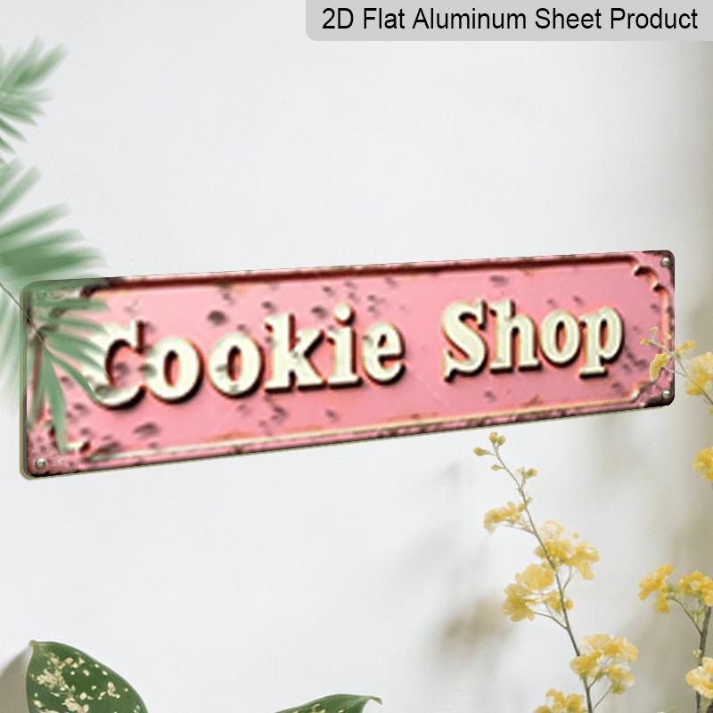 2D Flat, 1pc, "Cookie Shop" Metal Sign, Aluminum Decorative Sign, Novelty Street Sign, Home Decor, Room Decor, Wall Decor, Restaurant Decor, Bar