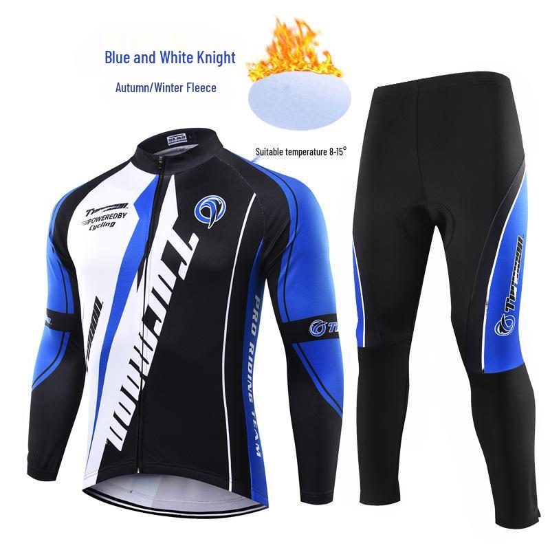 Unisex Fleece-Lined Cycling Set: Long Sleeve Top & Pants for Autumn/Winter
