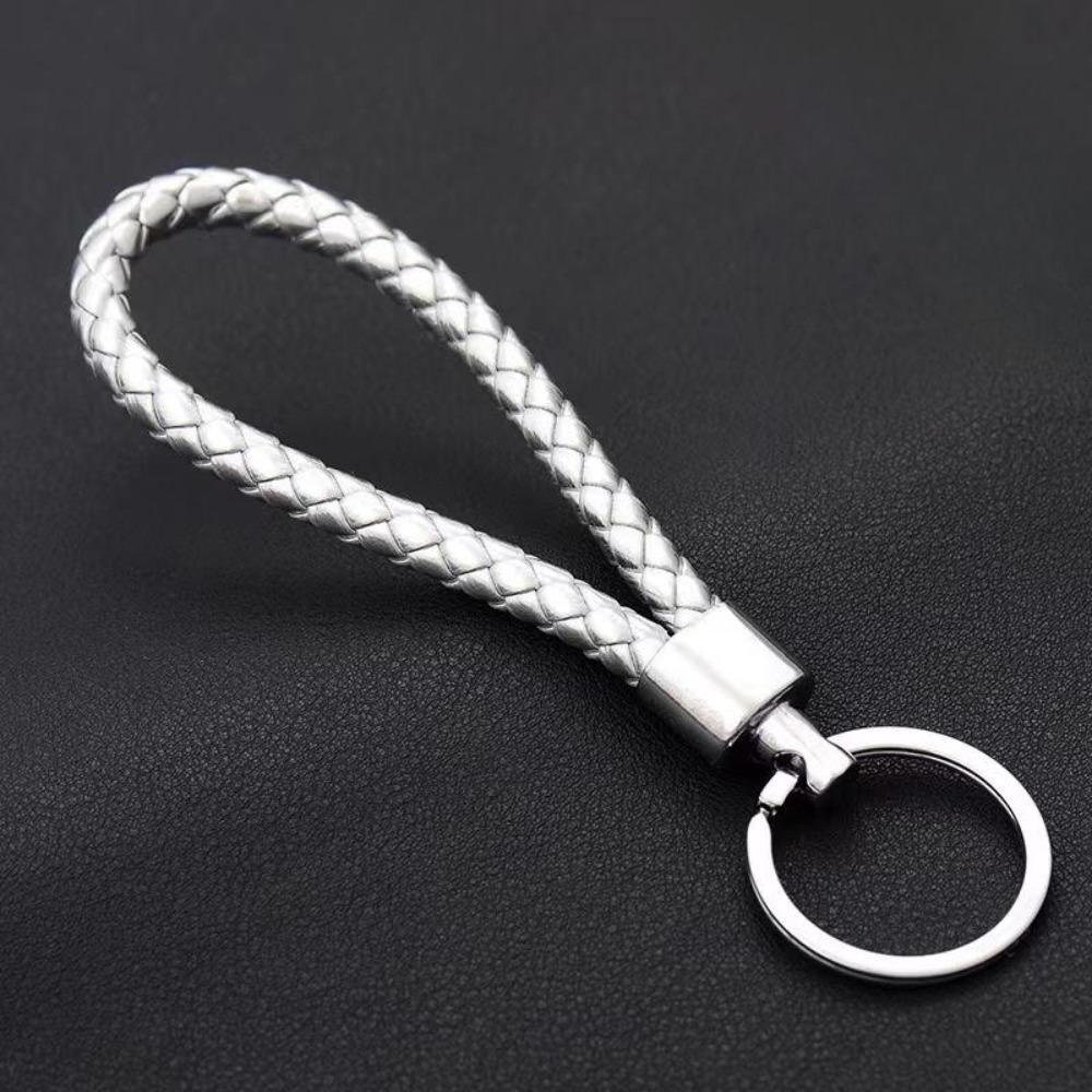 Unisex DIY PU Leather Braided Keychain Woven Rope Pendant Key Ring for Car Bag