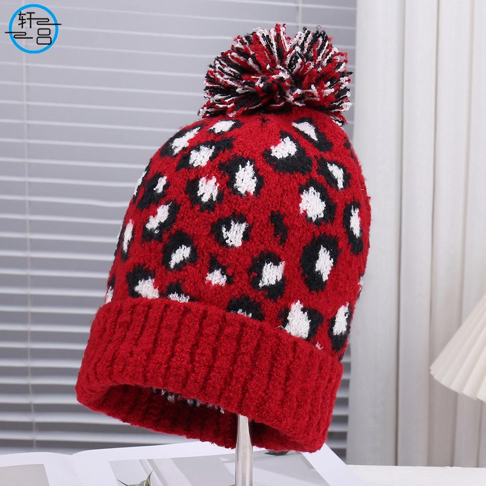 Fashion new hot-selling leopard print knitted wool hat outdoor travel out windproof cover warm hat