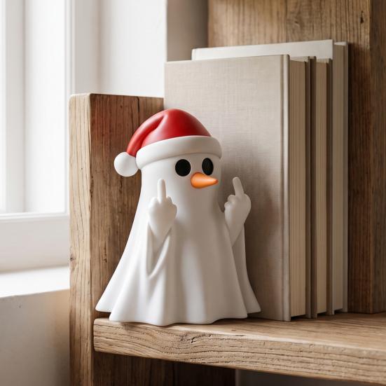 Office Desk Accessories Christmas Ghost Pen Holder with Santa Hat, Funny Desktop Organizer, Creative Storage Cup Halloween Tabletop Statue,
