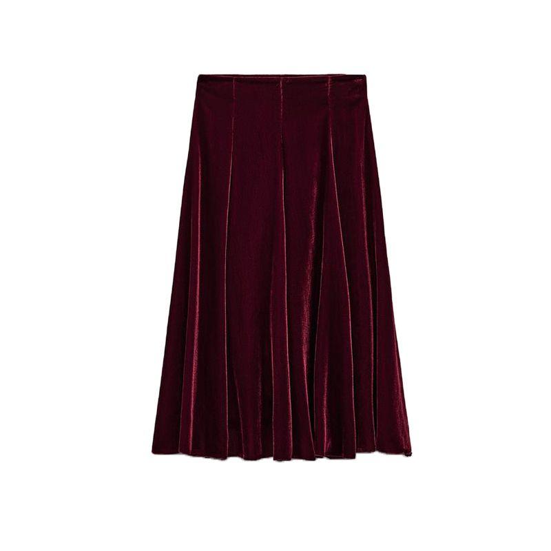Spring New Women's Clothing Wave Swing Slimming Elegant Velvet High Waist Midi Skirt Skirt 0072158