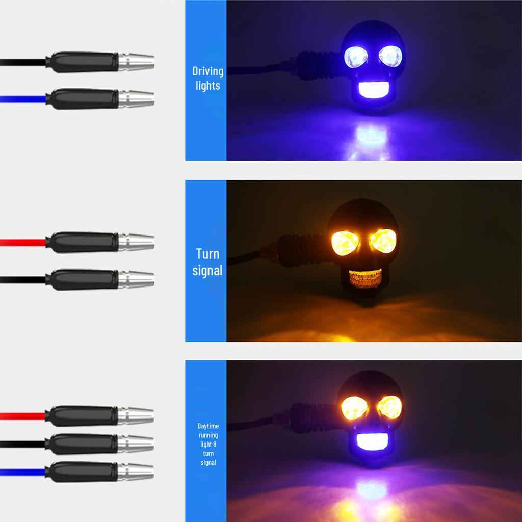 12V Skull LED Motorcycle Turn Signals - White & Yellow Dual Color