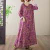 Vestito Festivo Taglie Forti: Cotone e Lino, Stampato, Girocollo, Manica Lunga, Vestibilità Ampia