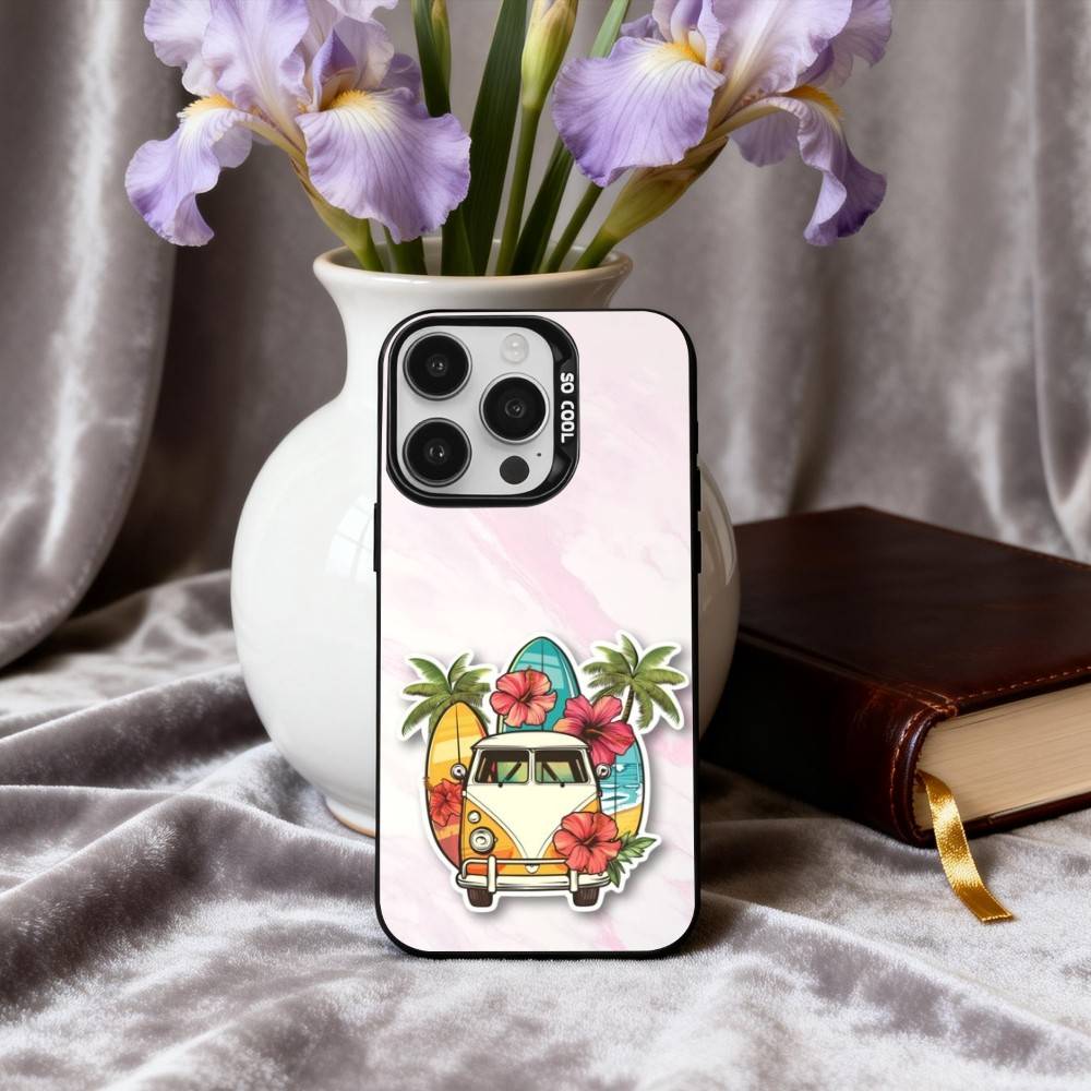 C-Combi Van Surf Art Phone Case For iPhone17,16,15,14,13,12,11 Plus,Pro Max Black Candy silver phone case