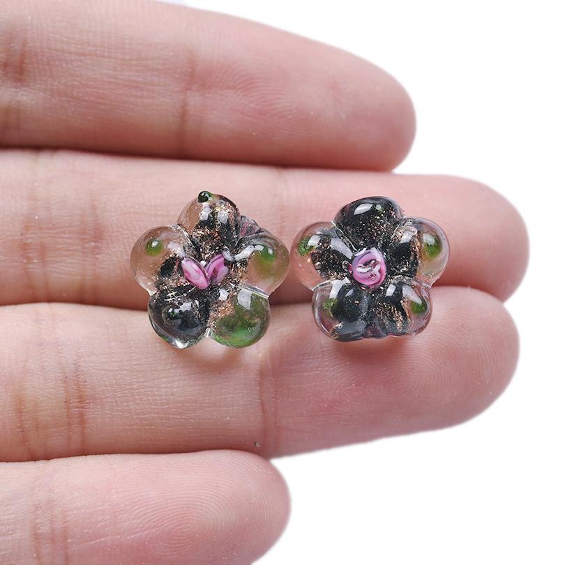6pcs Mixed Plant Accessories Flower Beads For Jewelry Making Supplies Glass Materials Handmade Bracelets Anklets Girl Loose Bead