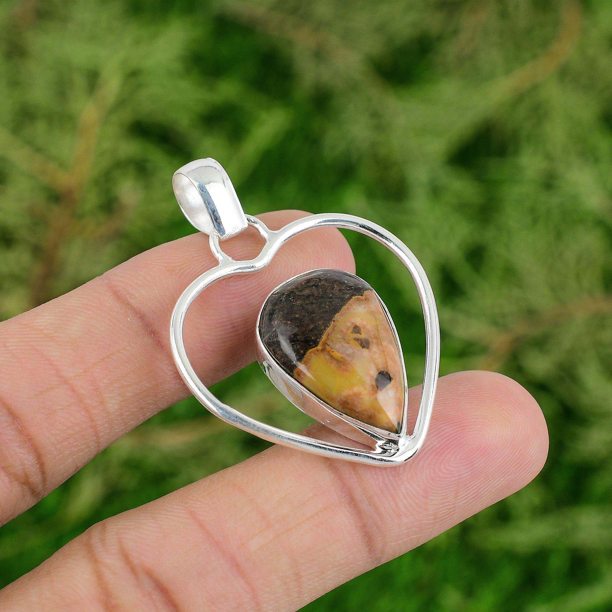 

Friendship Day Deal Natural Bauxite 925 Silver Birthday Heart Pendant Jewelry