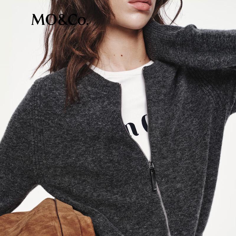 MO&Co. Wool-Blend Zip-Up Knit Cardigan