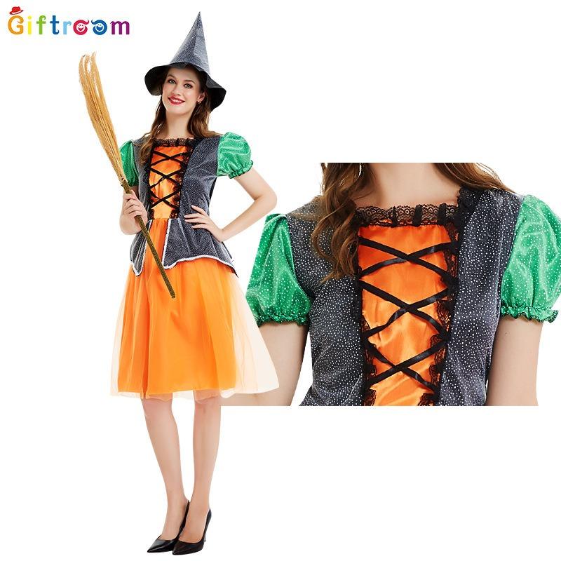 Western Carnival Adult Costume Witch Irregular Skirt Dress Set Holiday Party Witch Show Costume