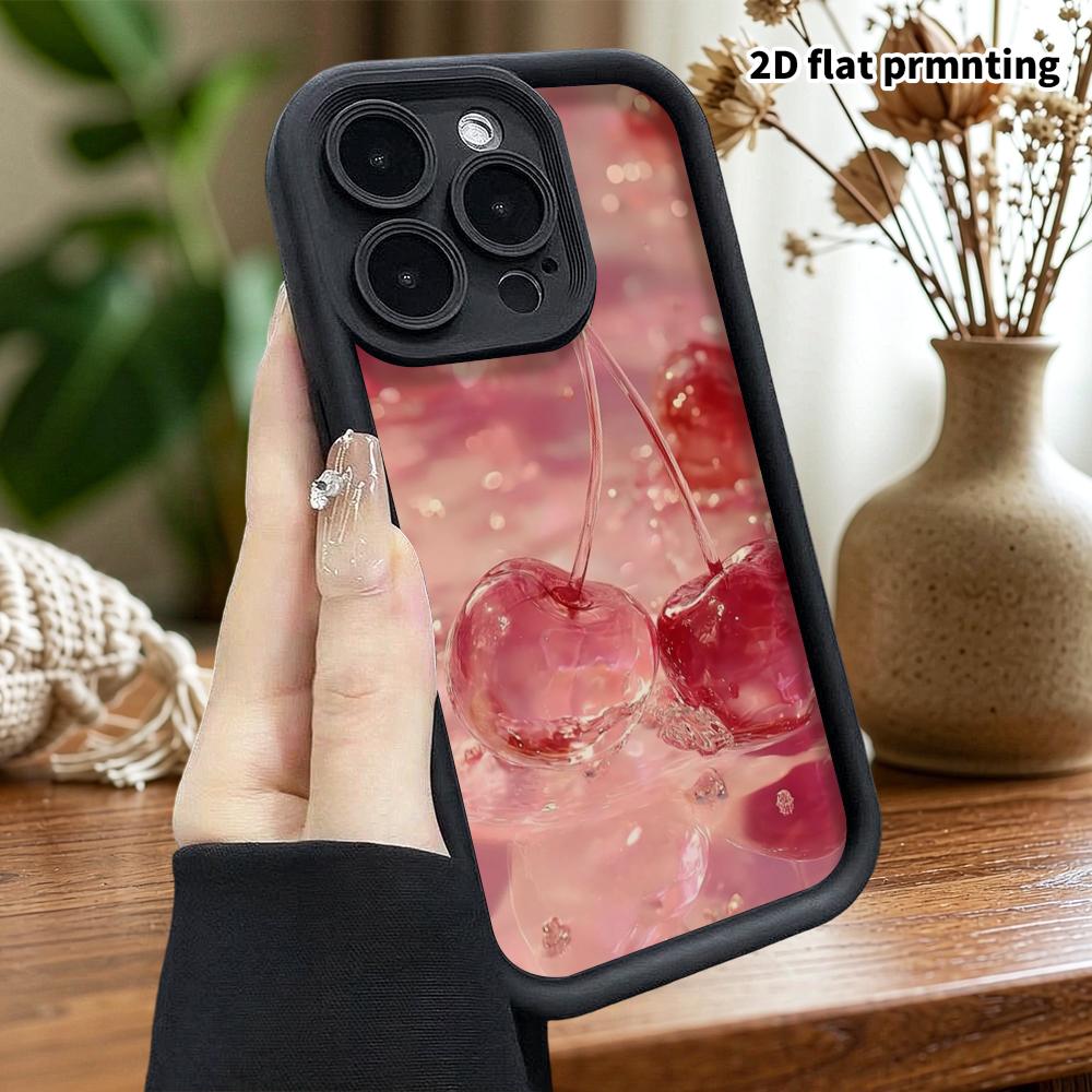 Phone Case: 2D Flat Design Suitable for iPhone 18 17 16 15 14 13 Pro Stepped Protective Case, Double Glass Cherry, Christmas and Halloween Gift